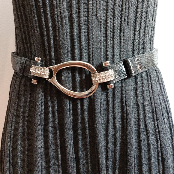 Silver & Black Snakeskin Belt adjustable Rhinestone Embellished One Size OSFA - Picture 2 of 8